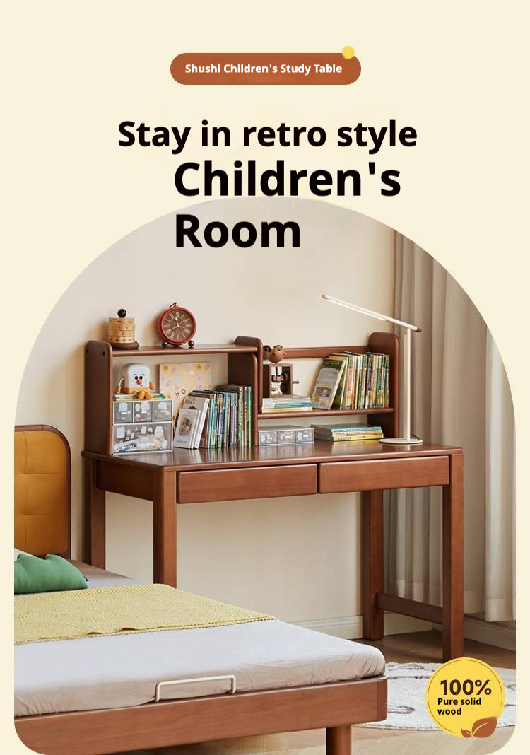 Poplar Solid Wood Children's Study Table Bookshelf Integrated.
