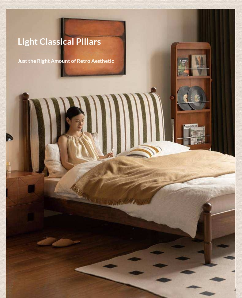 Black Walnut Solid Wood Striped Upholstered Panel Bed