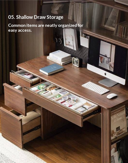 Black Walnut Solid Wood Combination Desk With Shelf