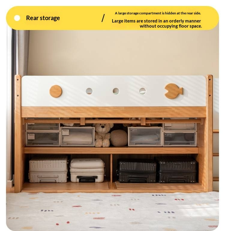 Rubberwood Children's Solid Wood Multifunctional Storage Loft Bed