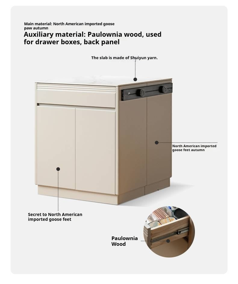 Tulipwood Solid Wood Light Luxury Rock Plate Island Dining Table, Dining Buffet