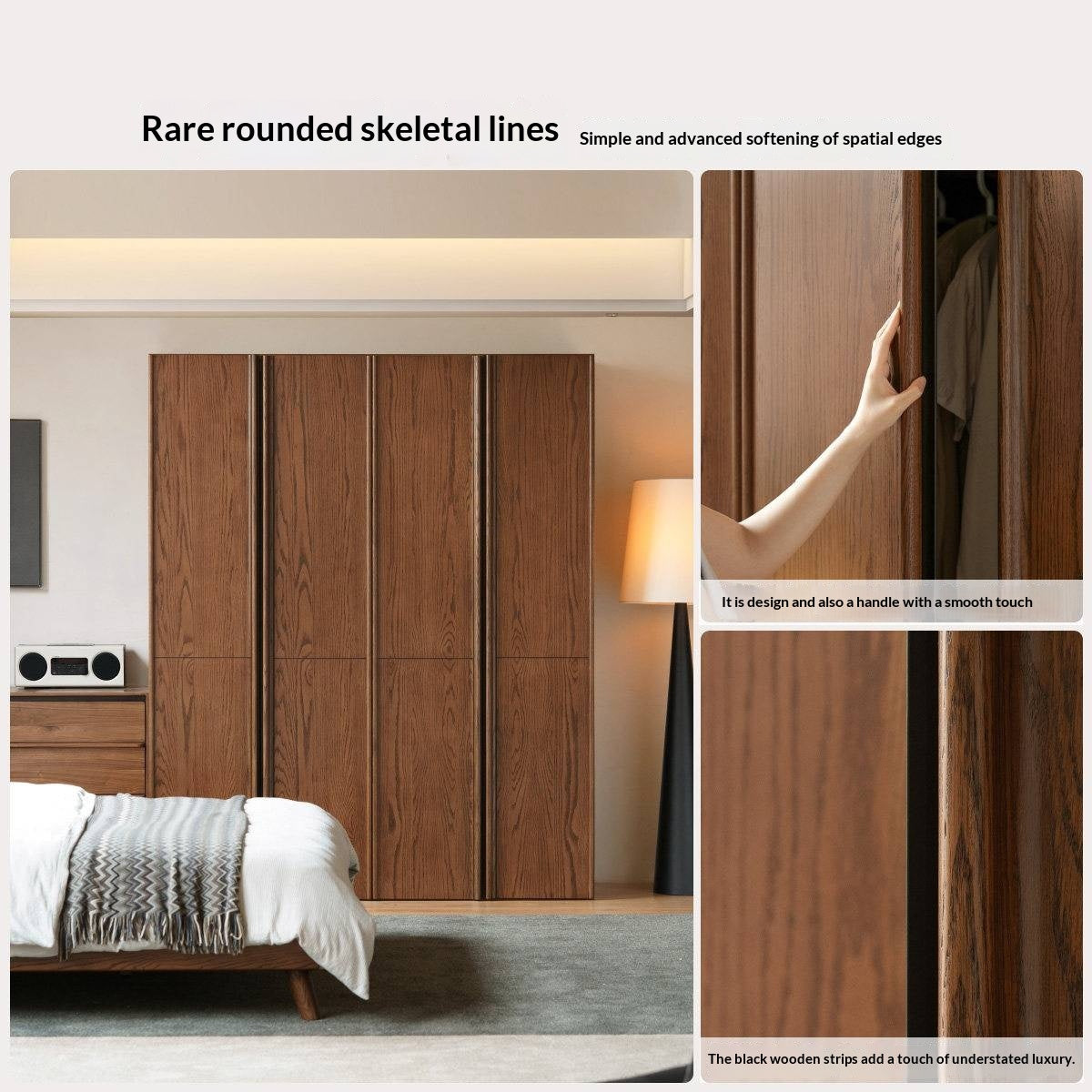 Oak Solid Wood Wardrobe with Italian Light Luxury Style and Double Doors