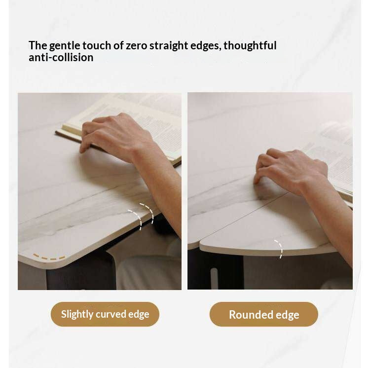 Solid RubberWood Extendable Dining Table with Marble-Look Stone Top and Rounded Corners
