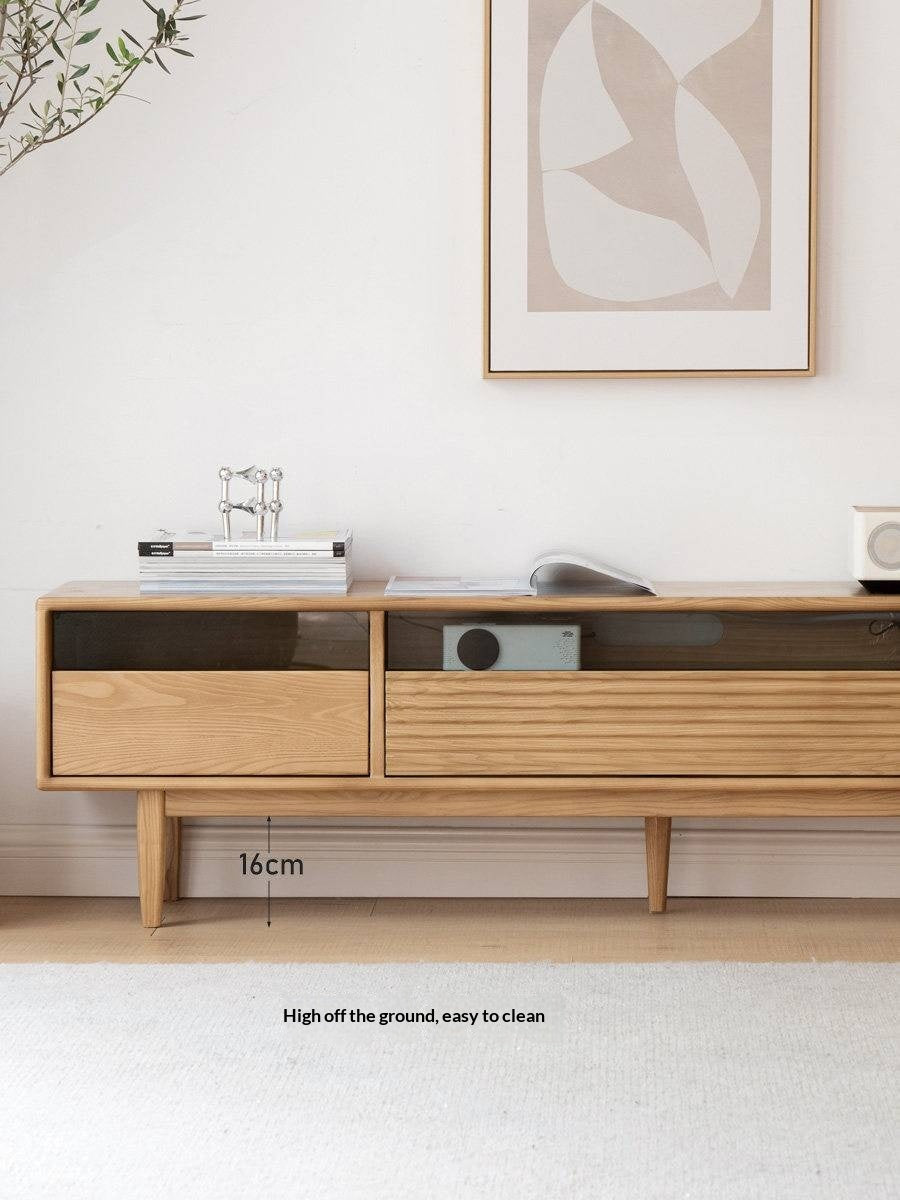 Ash Solid Wood Floor Modern Rock Board TV Cabinet.