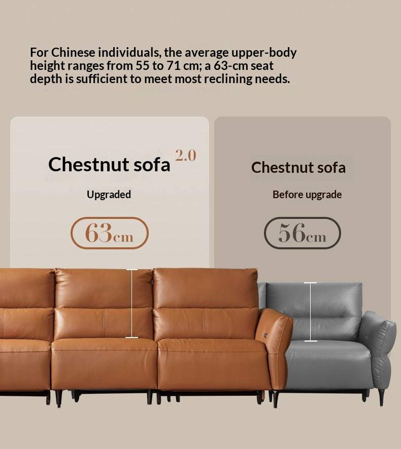 Genuine Leather Power Reclining Sofa with High Back, Single or Dual Power Recliners & USB Charging