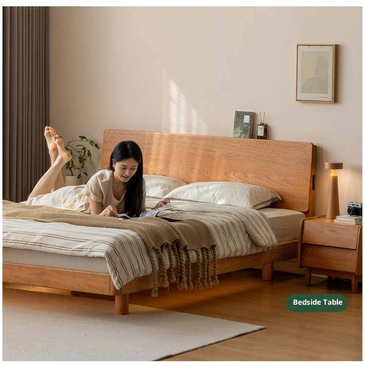 Cherry Solid Wood with Light Floating Bed Retro Simple