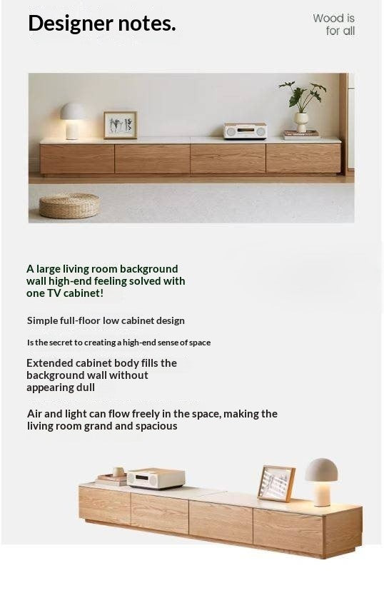 Oak, Rubberwood Modern Rock Slab Floor TV Cabinet