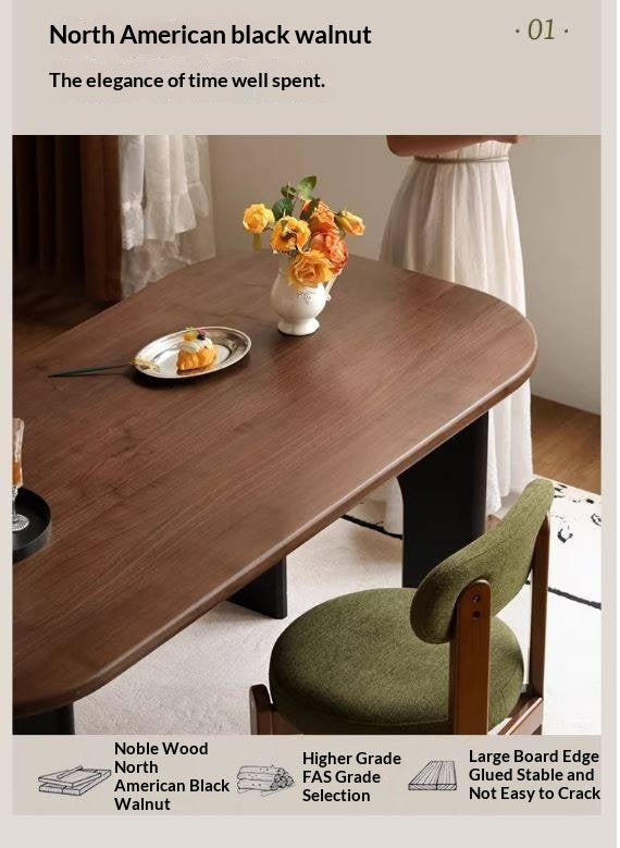 Black Walnut Solid Wood Dining Table French Retro