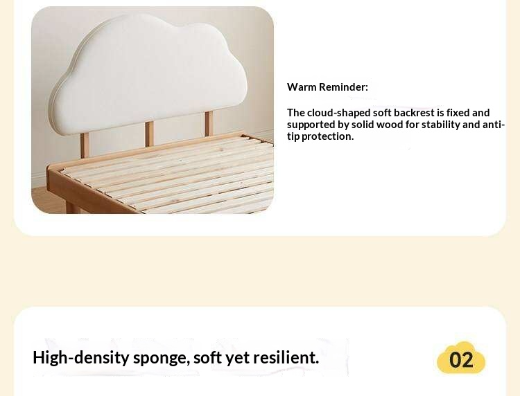 Beech Solid Wood Upholstered Kids Bed with Cloud-Shaped Headboard