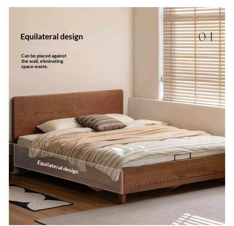 Oak Solid Wood Storage Bed with Gas Lift and Flat Panel Headboard