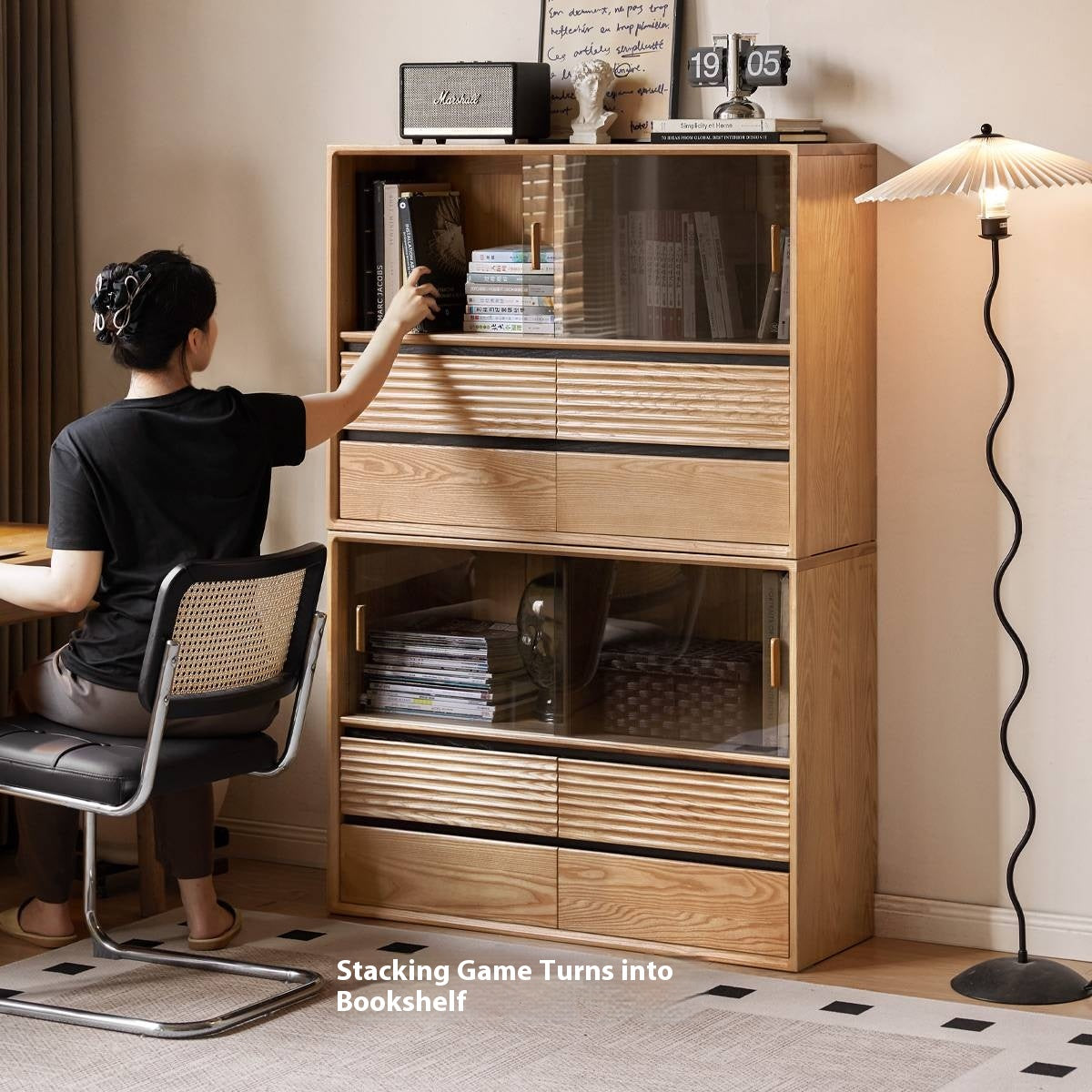 Ash Solid Wood Glass Storage Cabinet