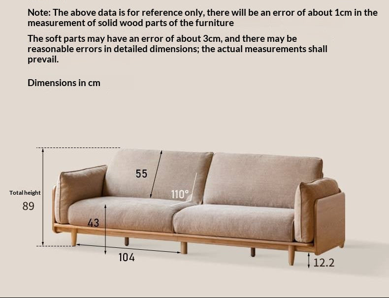 Oak, Ash Solid Wood Sofa with Exposed Wide Arms, High-Back, Genuine leather -fabric
