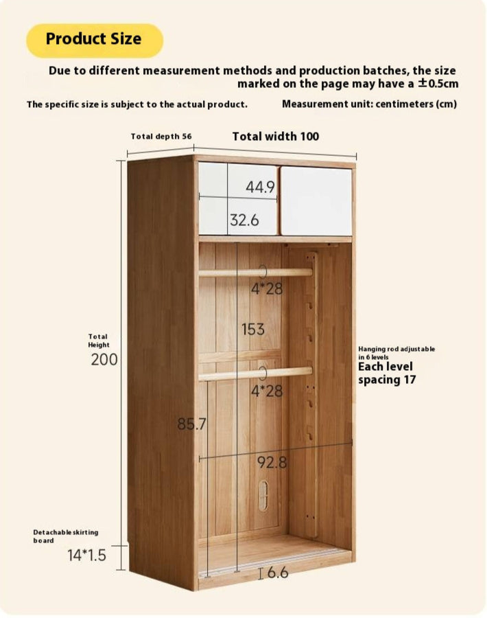 Solid Rubberwood Modern Children's Sliding Door Wardrobe