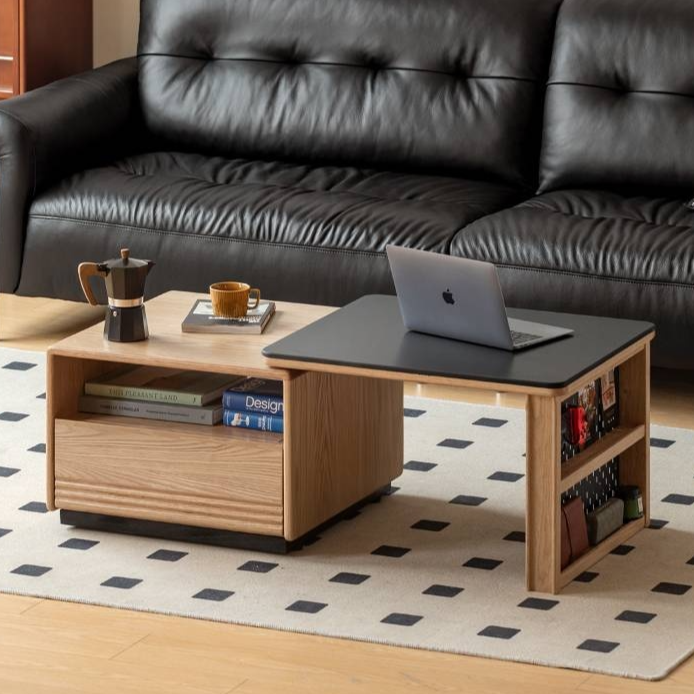 Ash Solid Wood Movable Rock Plate Tea Table
