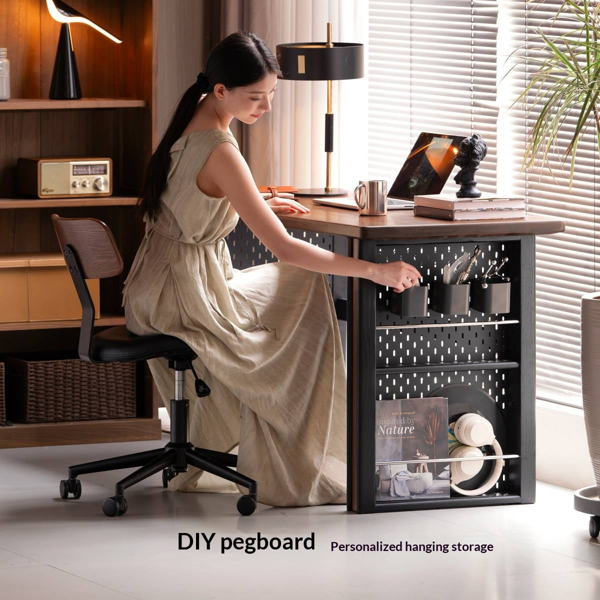 Black Walnut, Merbau Solid Wood Italian Light Luxury Computer Desk