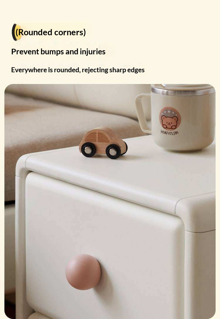 Solid Rubberwood, Beech Solid Wood Cream Style Ultra-narrow Children's Nightstand