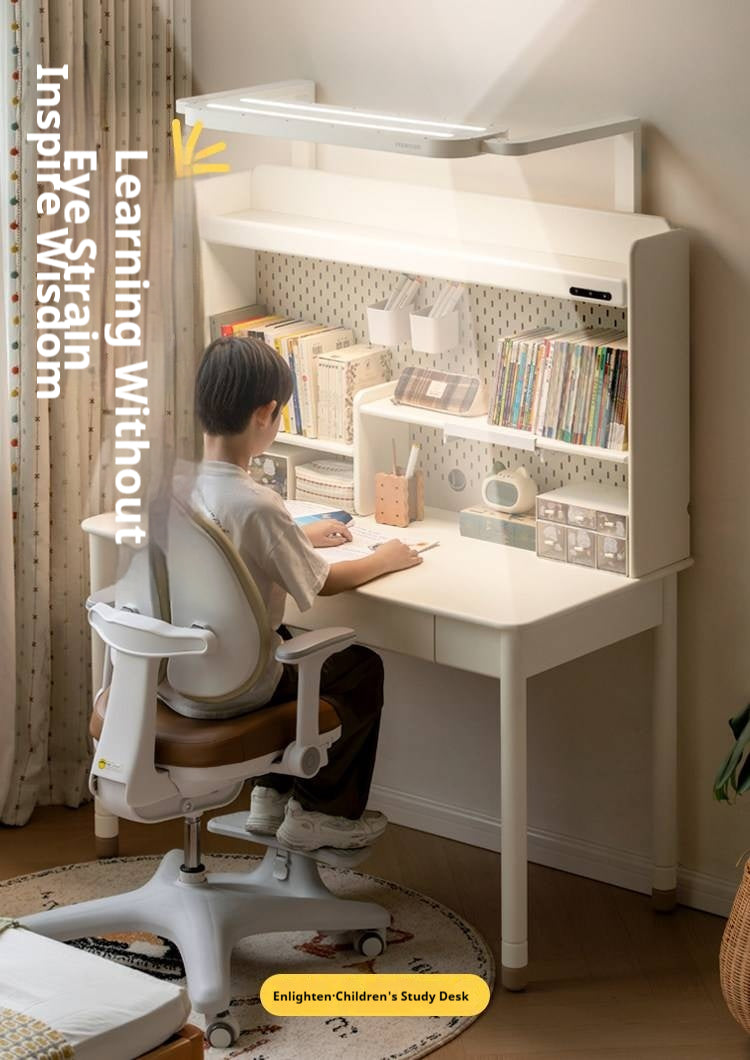 Solid Rubberwood Kids Elevated Learning Cream Drawer Table