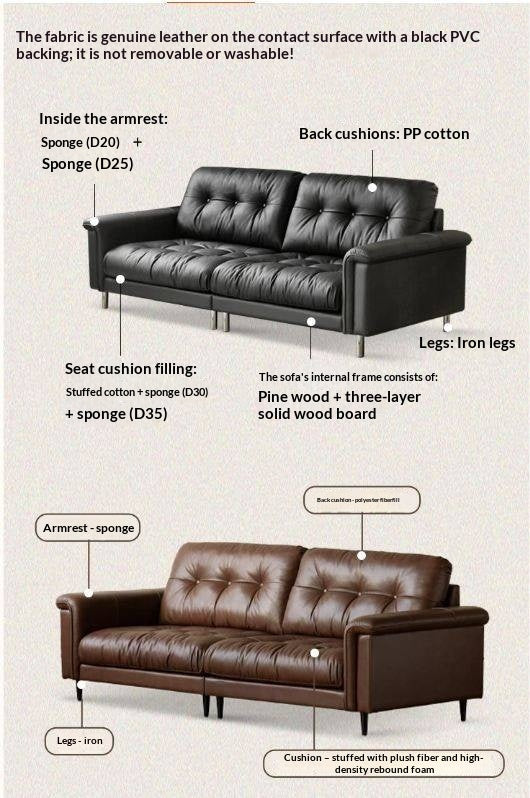 Genuine Leather Biscuit Tufted Leather Sofa with Track Arms
