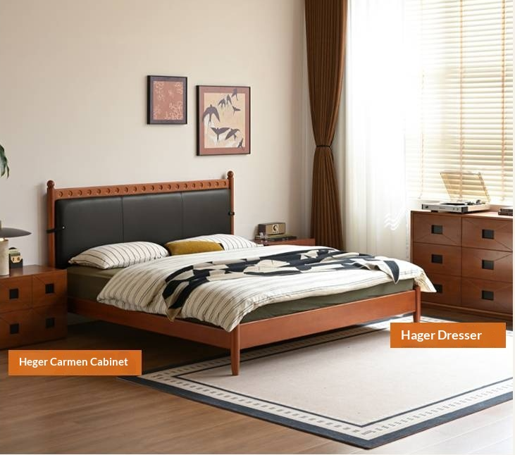 Poplar Solid Wood Vintage Soft Backrest Bed