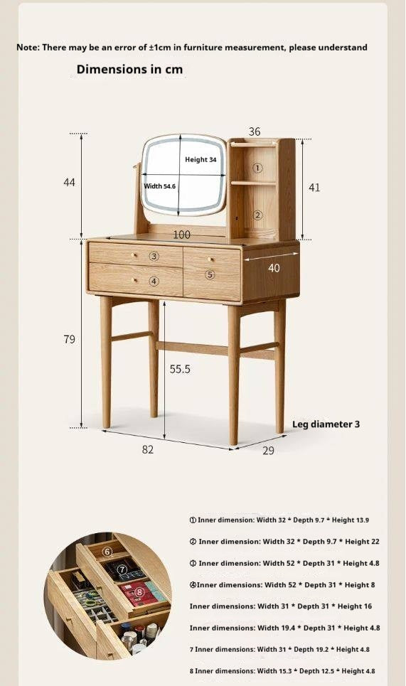 Ash Solid Wood Modern Style Vanity Table Multi Functional.