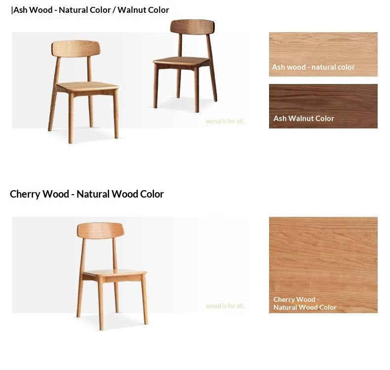 4 pcs set - Black Walnut, White Ash, Ach, Oak, Cherry, Solid RubberWood Dining Chair