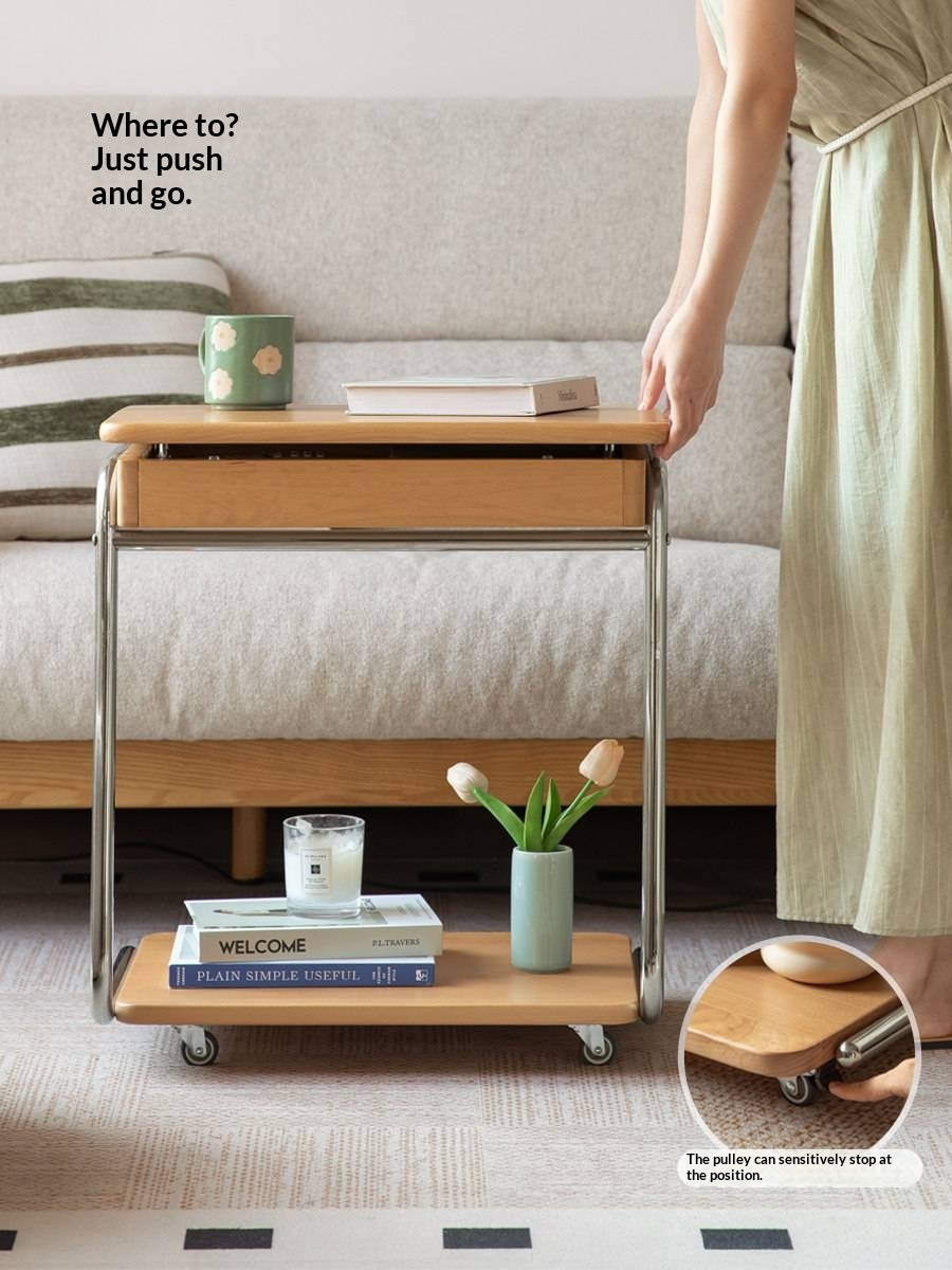 Beech Solid Wood C-Shaped Corner Side Table Modern Minimalist Style