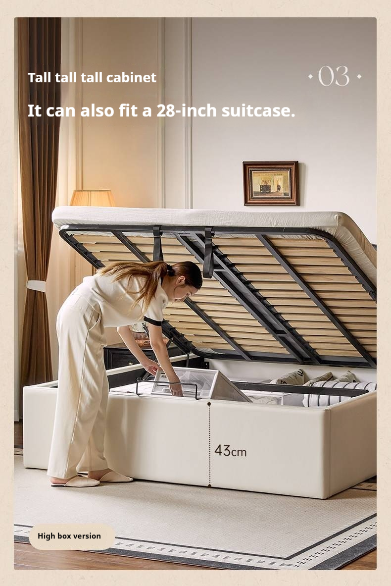 Eco-Friendly Cloud Leather Box Bed — French Retro Style with Wave Ripple Design