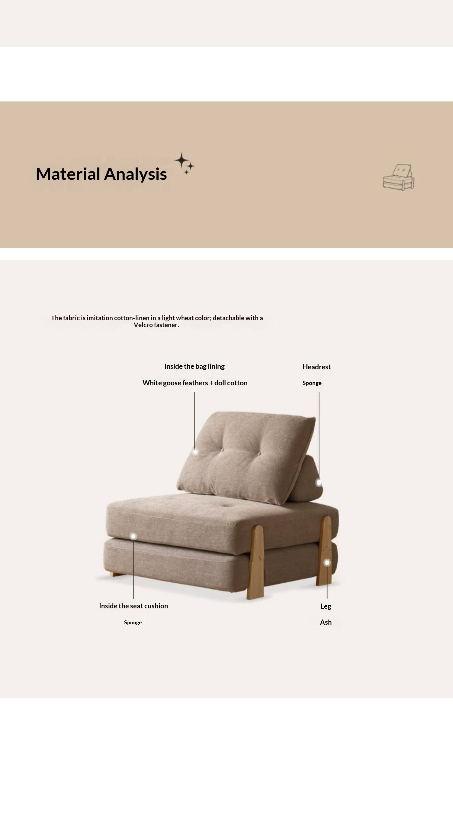 Armless Folding Sofa Bed with Wood Legs