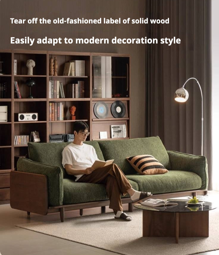 Black Walnut Solid Wood Fabric Sofa