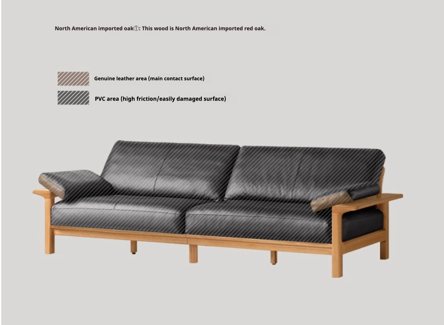 Oak, Ash Solid Wood Wabi Sabi Style Genuine Leather Sofa, fabric sofa
