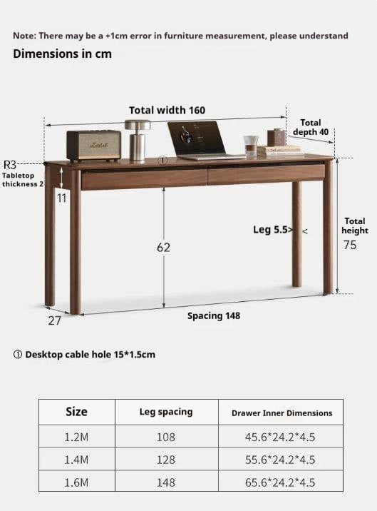 Black Walnut Solid Wood Light Luxury With Drawer Desk