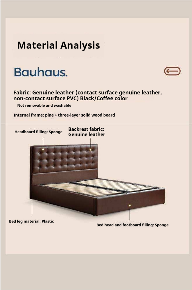 Genuine Leather Hydraulic Lift Storage Bed with Drawers
