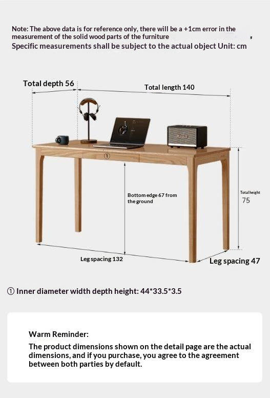 Oak, Beech Solid Wood Office Desk with drawers