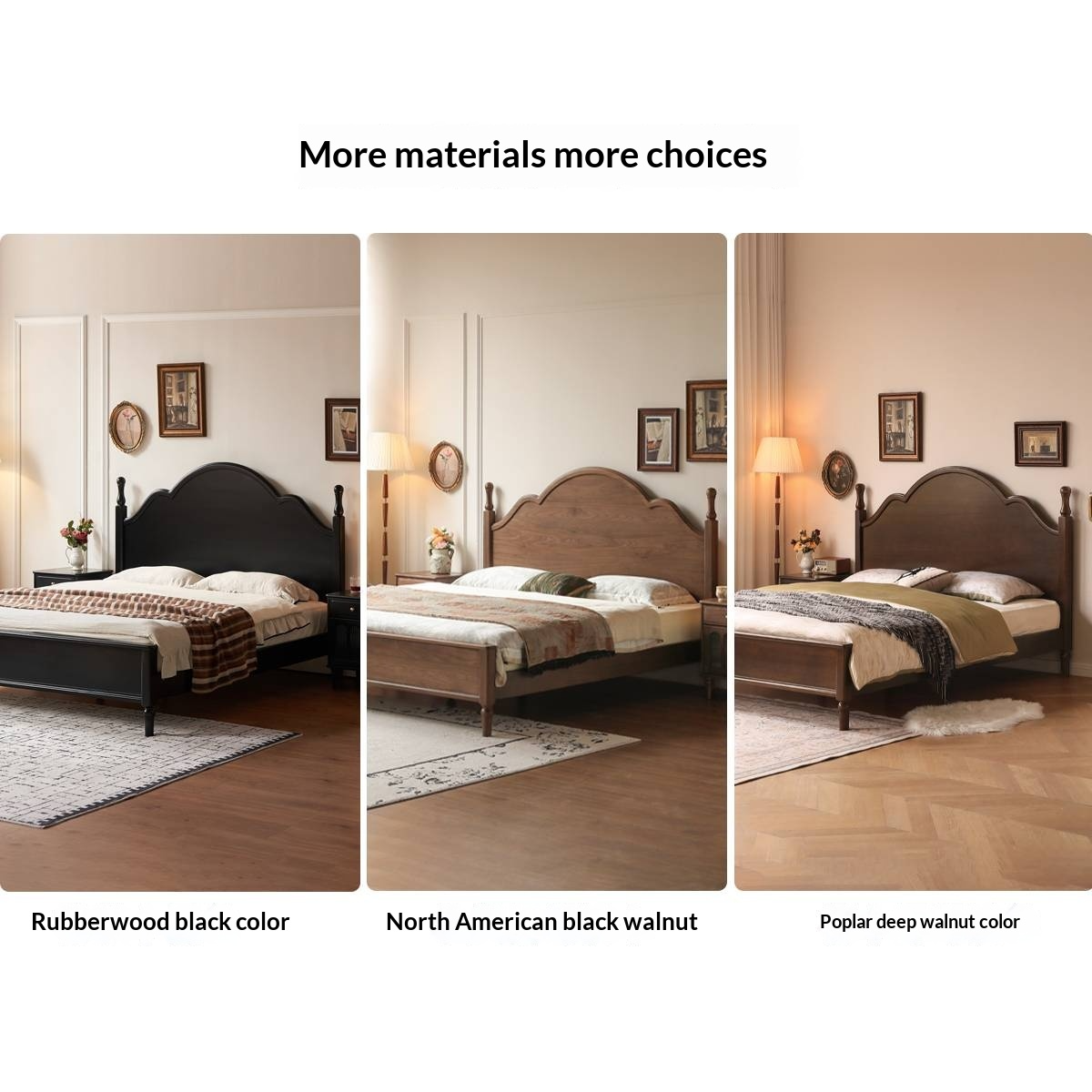 Rubberwood Solid Wood Bed American Retro Cream Style