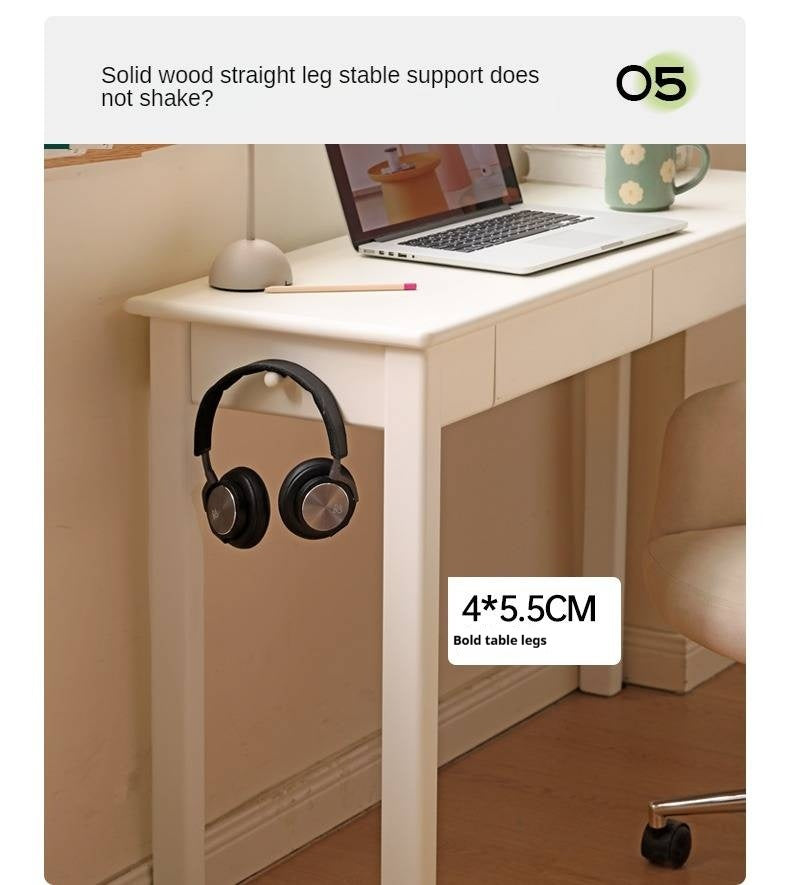 Rubber Solid Wood Modern Narrow Cream Style Drawer Desk