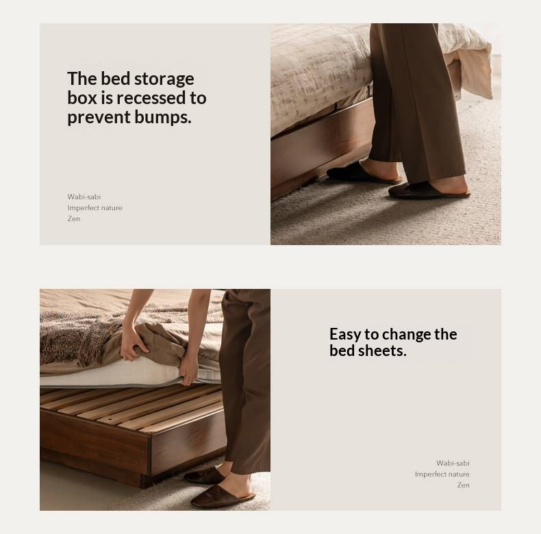 Black Walnut Solid Wood Bed — Italian Light Luxury Suspended Bed