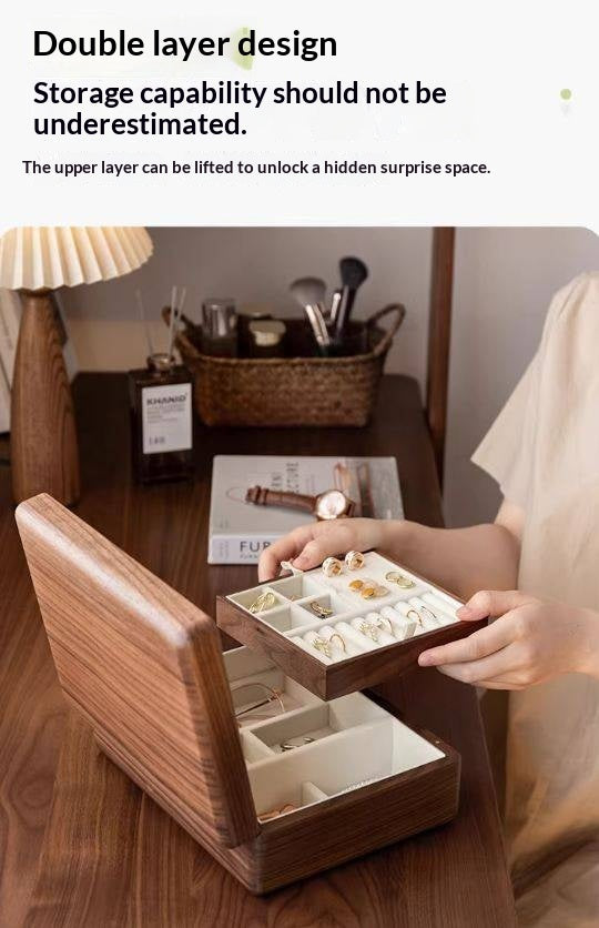 Black Walnut Solid Wood Jewelry Box with Large Capacity for Earrings and Necklaces