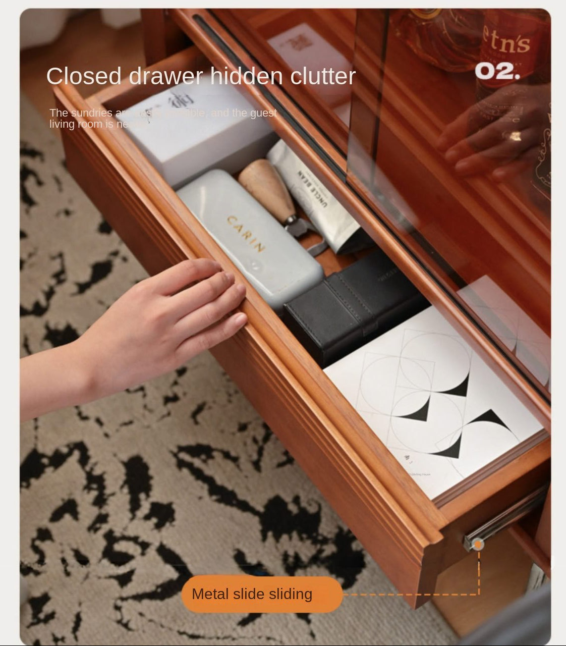 Poplar Solid Wood American Retro Glass Side Cabinet.