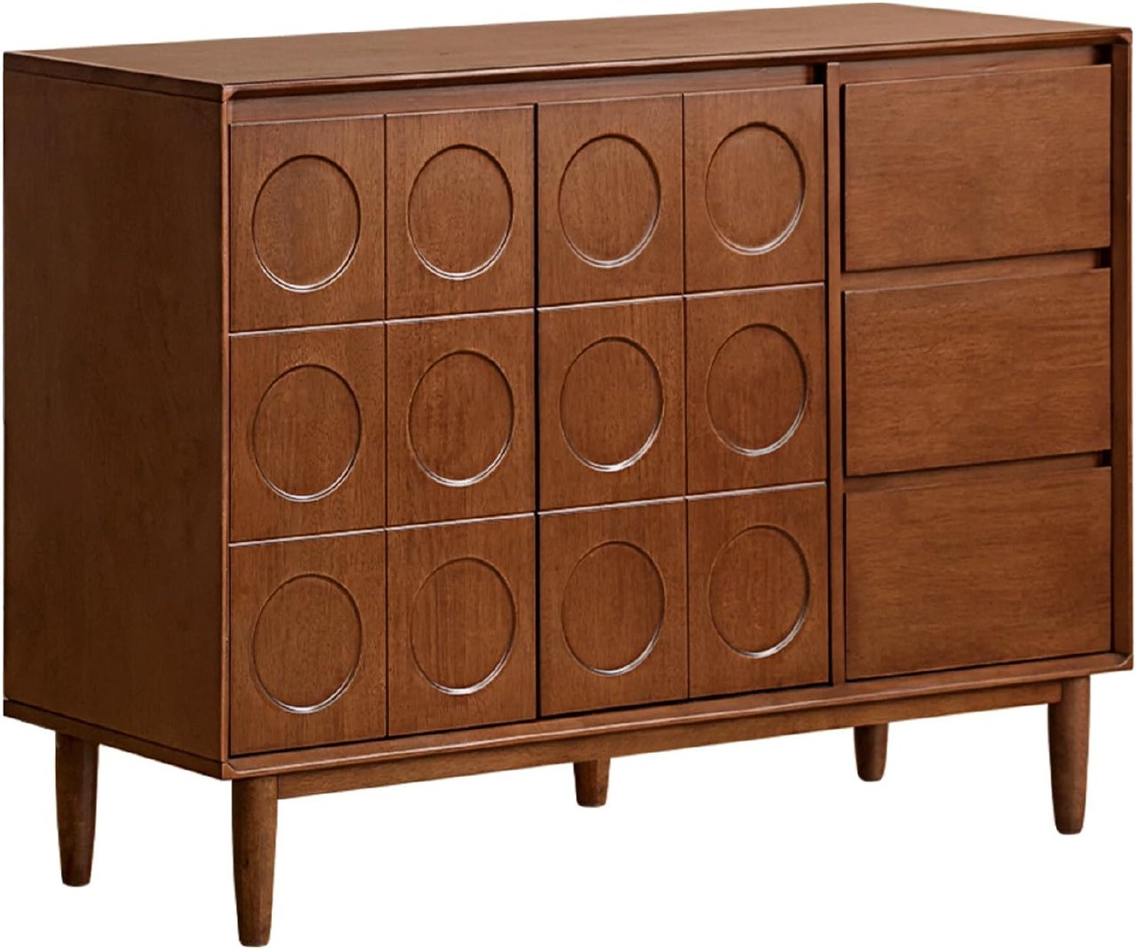Solid Rubberwood Vintage Geometric Sideboard Cabinet with Mid-Century Italian Modern Pattern Doors