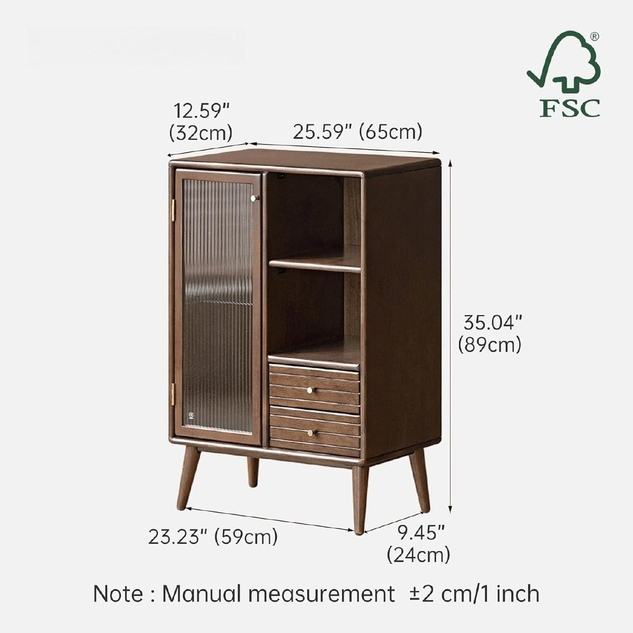 Oak Solid Wood, Solid RubberWood Sideboard Cabinet with Drawer, Display Cabinet