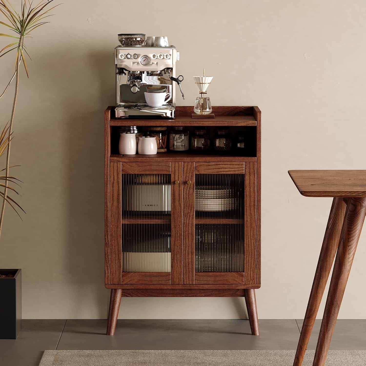 Oak Solid Wood, Solid RubberWood Sideboard Cabinet with Drawer, Display Cabinet
