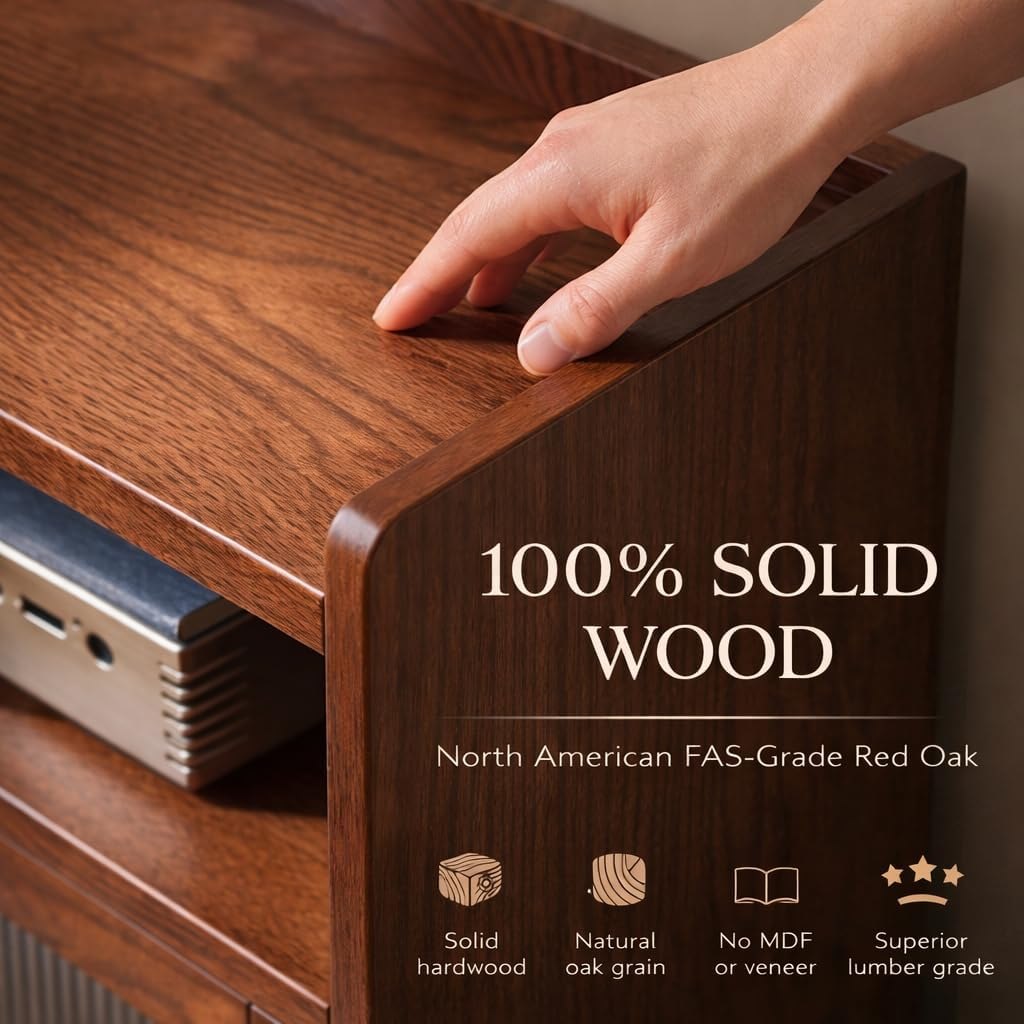 Oak Solid Wood, Solid RubberWood Sideboard Cabinet with Drawer, Display Cabinet
