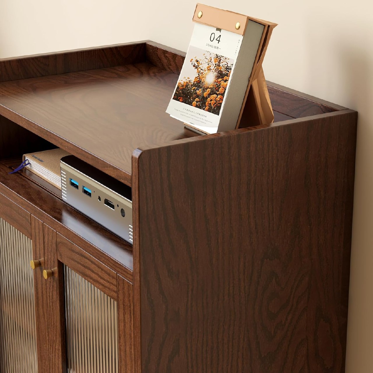 Oak Solid Wood, Solid RubberWood Sideboard Cabinet with Drawer, Display Cabinet