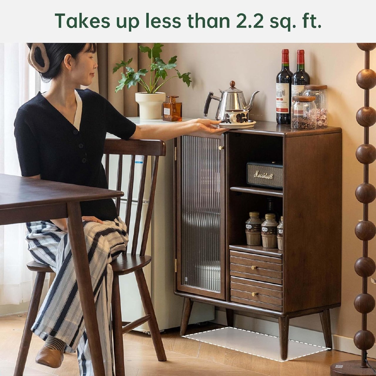 Oak Solid Wood, Solid RubberWood Sideboard Cabinet with Drawer, Display Cabinet