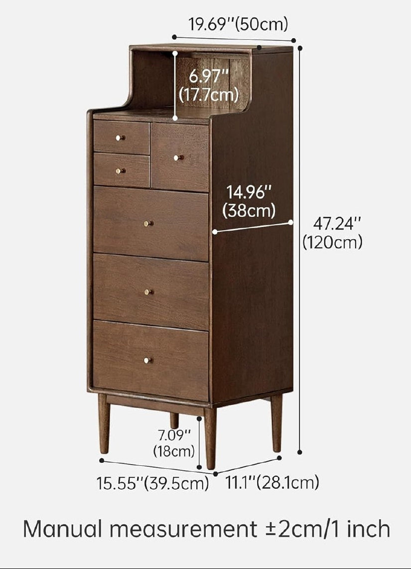 Solid rubberwood Tallboy Dresser with Open Shelf Hutch