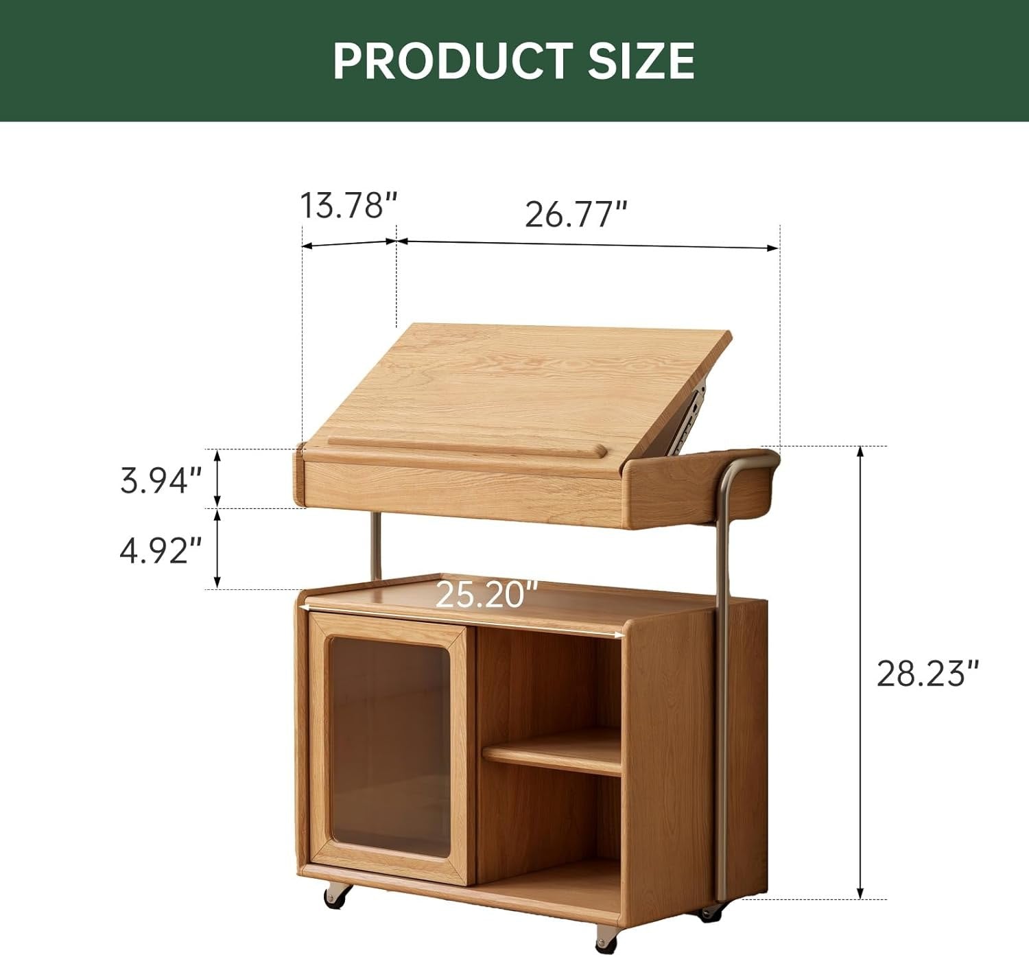 Oak, Poplar Solid Wood Adjustable Lift-Top Mobile Side Cabinet and Integrated Reading Table Design