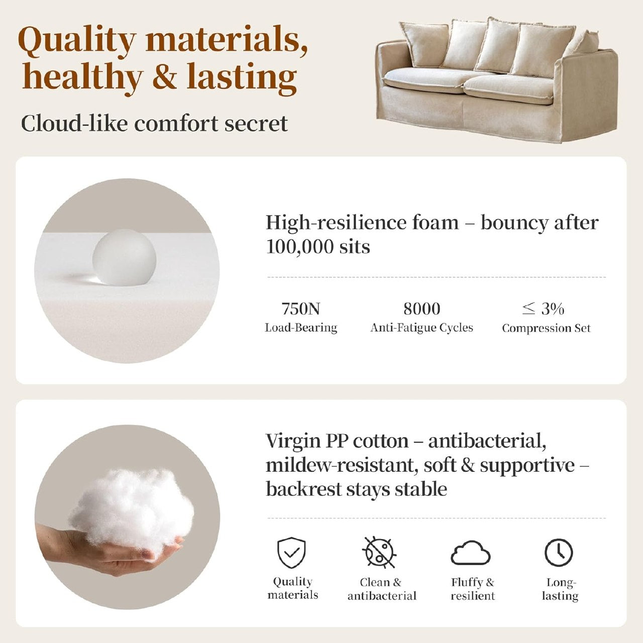 Modern Slipcovered Chenille Loveseat Sofa with Removable Cover, Wide Beige Couch