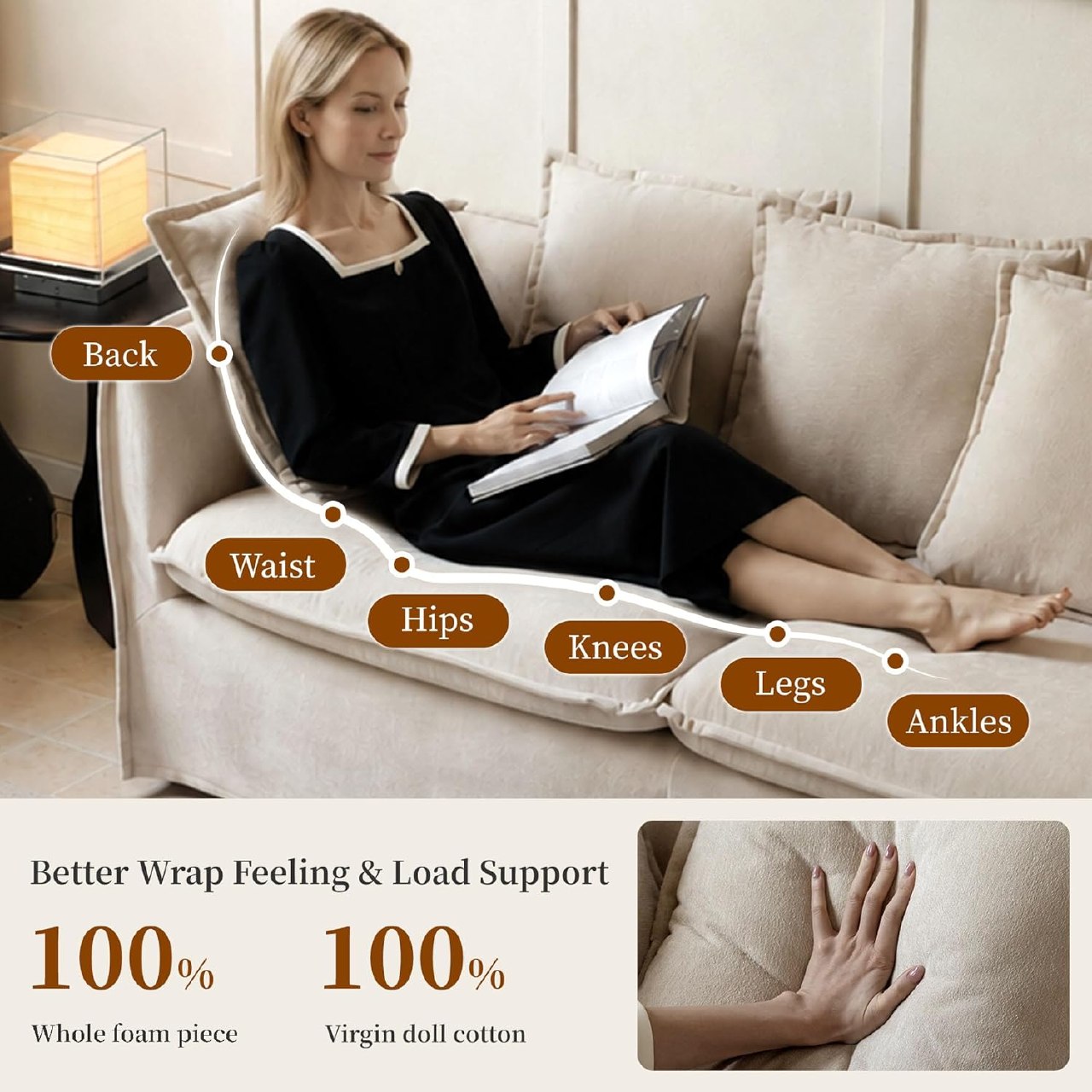 Modern Slipcovered Chenille Loveseat Sofa with Removable Cover, Wide Beige Couch