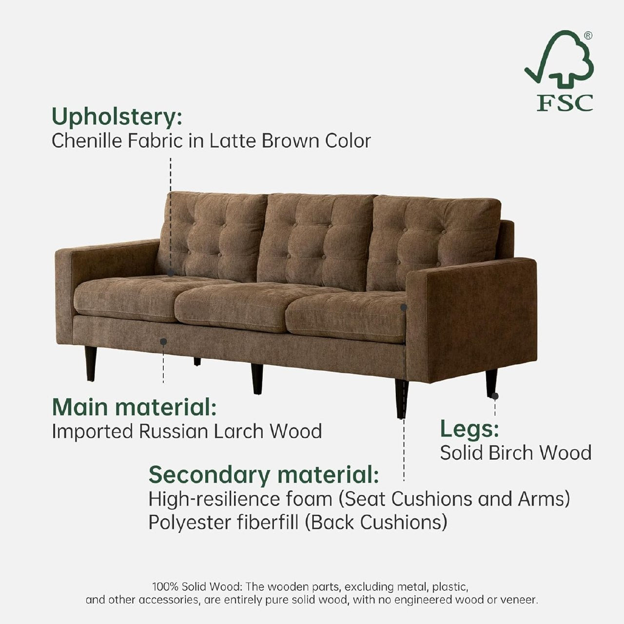 Modern Sofa Chenille Couch, Stain & Water Resistant