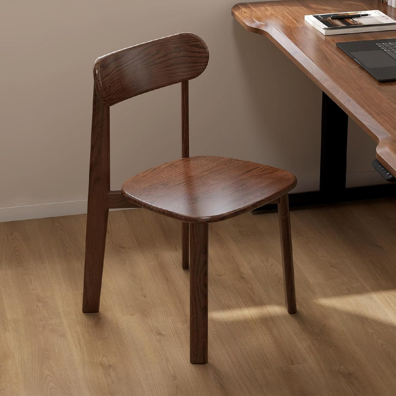 Oak Solid Wood Kitchen Chairs with Curved Backrest